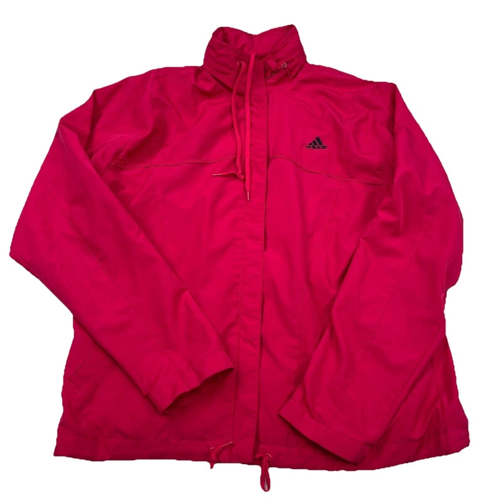 Adidas Jacket Women Large Pink Windbreaker Rain Coat Track Suit Lightweight  *‎
